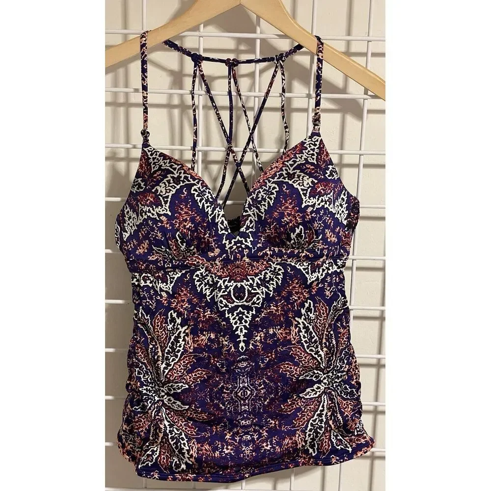 EUC ATHLETA Aqualuxe Print‎ Molded Tankini Top Paradise Print SZ MEDIUM #213100